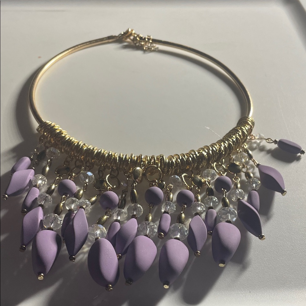 Gold Plated Choker Necklace with Lavender Beads